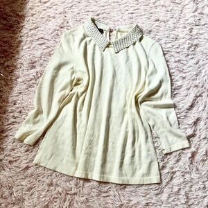 Coquette Twee RSVP by Talbots Pearl Collar Top Womens S Petite Preppy Feminine